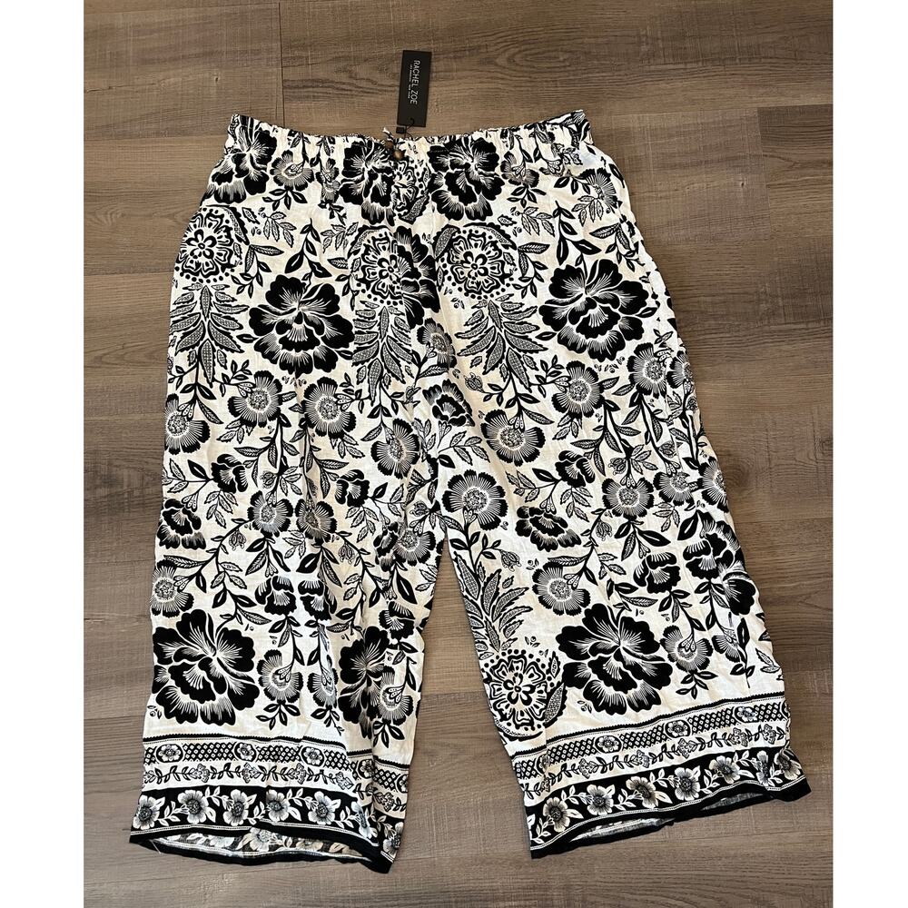 NWT Rachel Zoe Dark Floral Linen Blend Cropped Pants